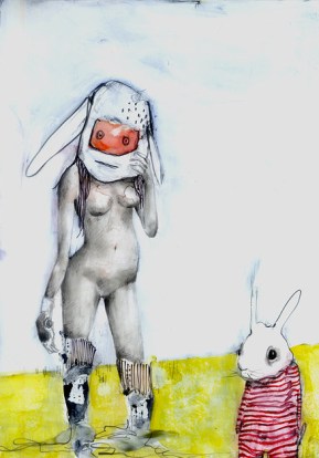 "Rabbit Robot" 10x8". watercolor/graphite on paper. 2012